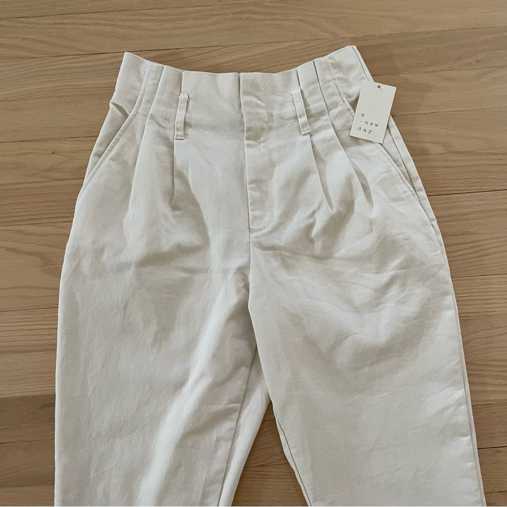 A New Day White Denim Pleated Trouser Style Pants 4 - Picture 2 of 8